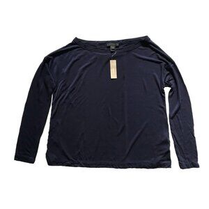 NWT JCrew Supersoft Tencel Tee T Shirt Top Womens XXS Navy Blue Long Sleeve NEW